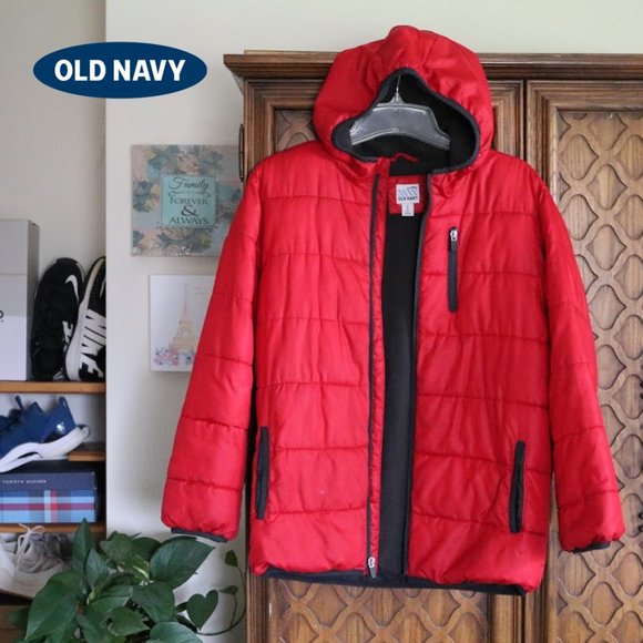 Old Navy Other - OLD NAVY Boys Full Sleeve Hooded Winter Puffer Jacket - Red L (10-12)